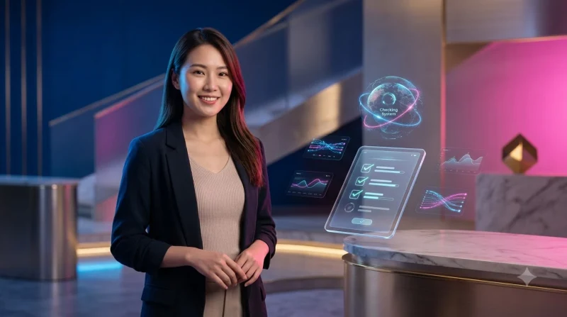 Ảnh minh họa checklist kiểm tra kỹ thuật dưới dạng giao diện holographic phát sáng