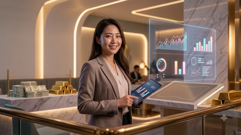 Ảnh so sánh quy tắc baccarat CM8.uk với phong cách neon xanh và vàng trên bàn bài cao cấp
