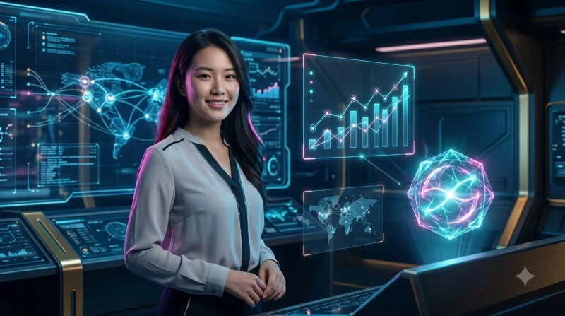 Biểu đồ tăng trưởng holographic phát sáng minh họa lợi ích nạp tiền đúng cách