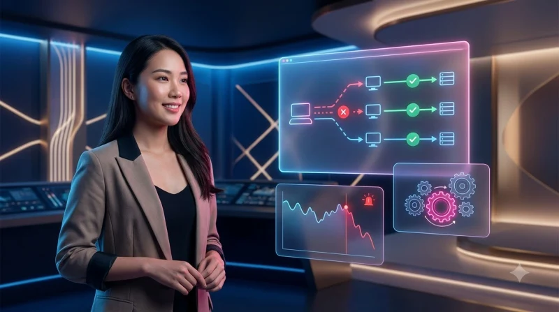 Hình ảnh minh họa việc xác định nguyên nhân lỗi truy cập trên màn hình máy tính với biểu đồ chẩn đoán