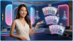 Lá bài poker stood upright trên mặt phẳng đen phản chiếu ánh sáng