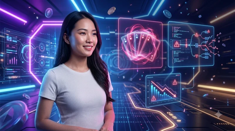 Minh họa các sai lầm thường gặp khi chơi phỏm online với hình ảnh bàn tay do dự và cảnh báo nhẹ