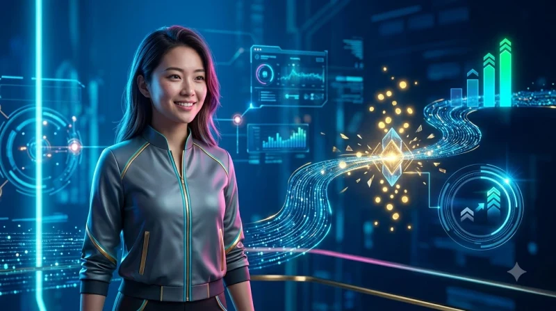 Minh họa người chơi ngồi trước màn hình sáng với cổng nạp tiền holographic phát sáng