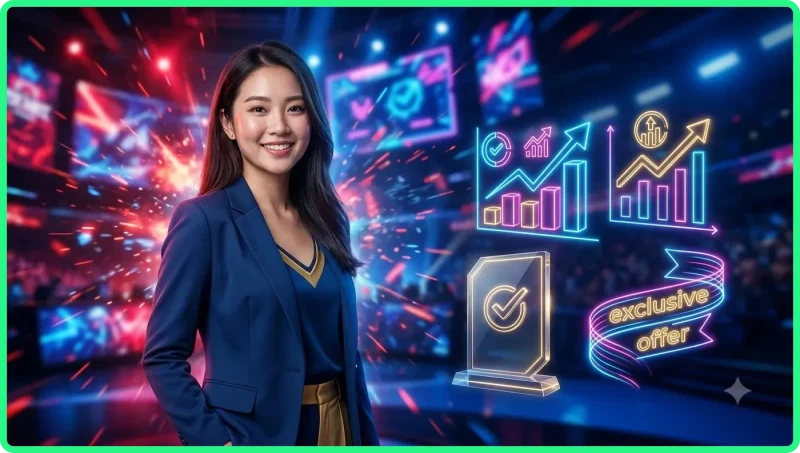 Minh họa tổng quan chính sách khuyến mãi với giao diện minh họa dạng bảng điều khiển kỹ thuật số