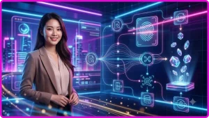 Minh họa tổng quan trò chơi phỏm online với bài tây và giao diện kỹ thuật số hiện đại