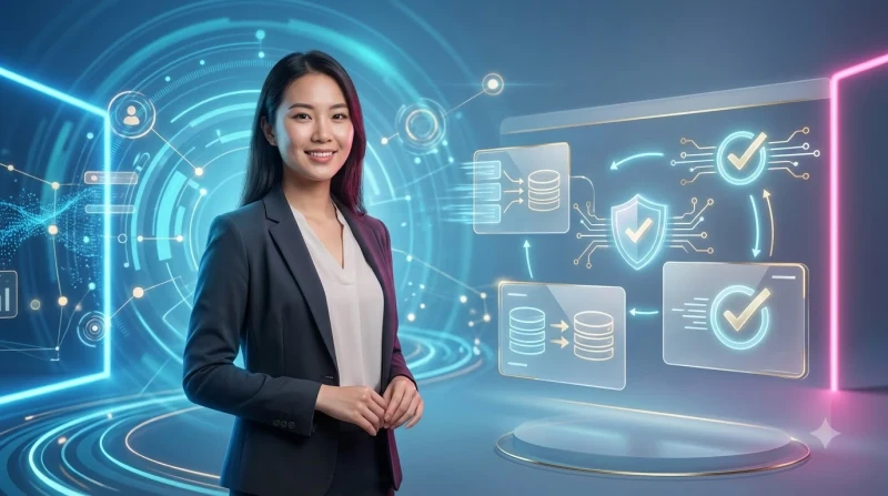 Người dùng đang tìm kiếm website chính thức CM88 với kính lúp và biểu tượng bảo mật